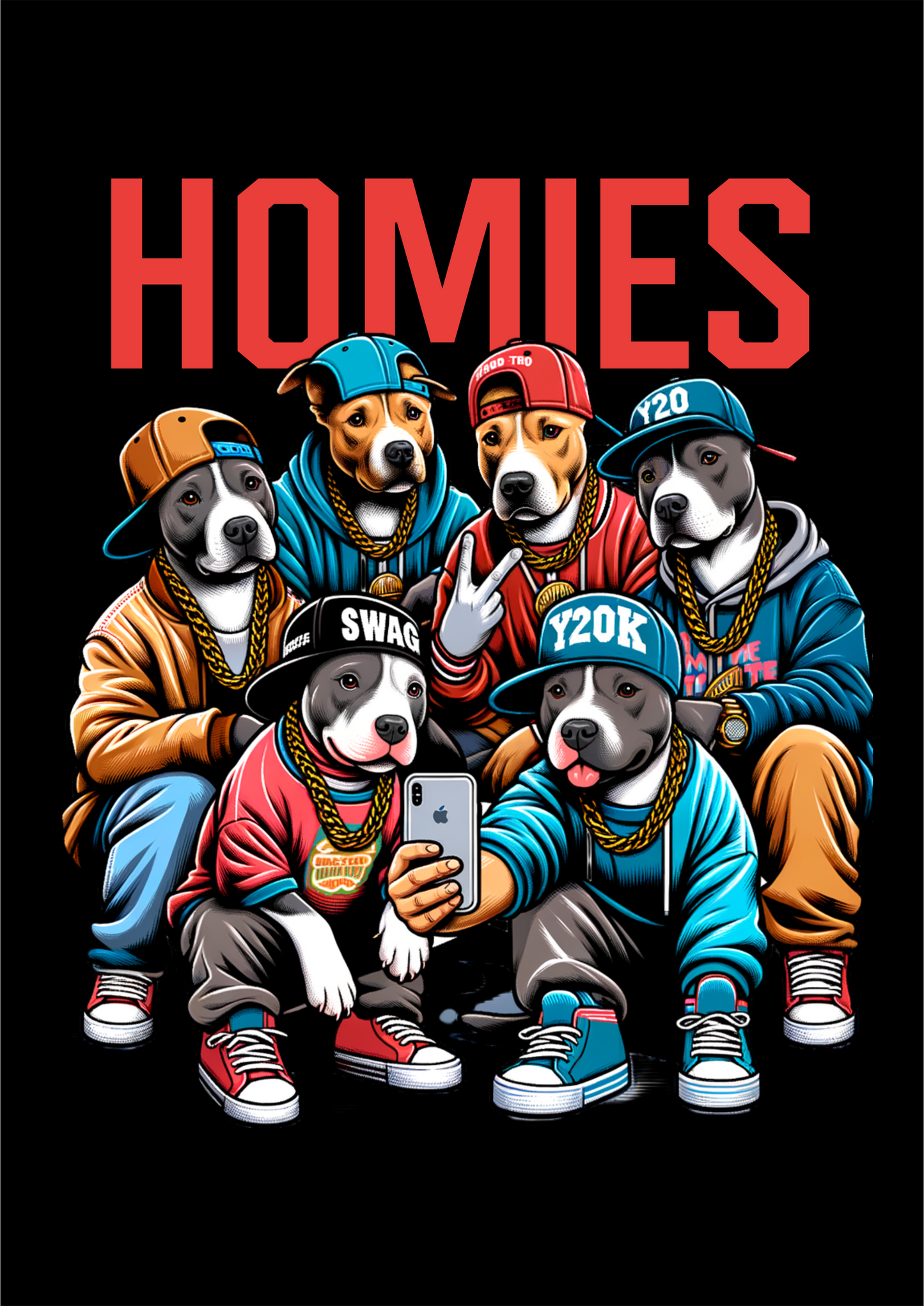 T-Shirt Pit Bulls, American Stafford, Hunde mit Aufdruck "HOMIES"