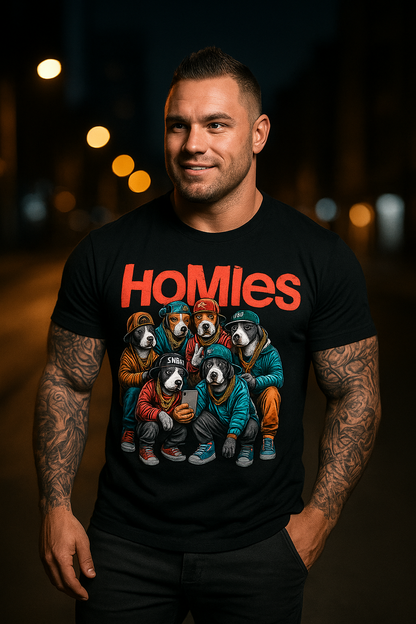 T-Shirt Pit Bulls, American Stafford, Hunde mit Aufdruck "HOMIES"