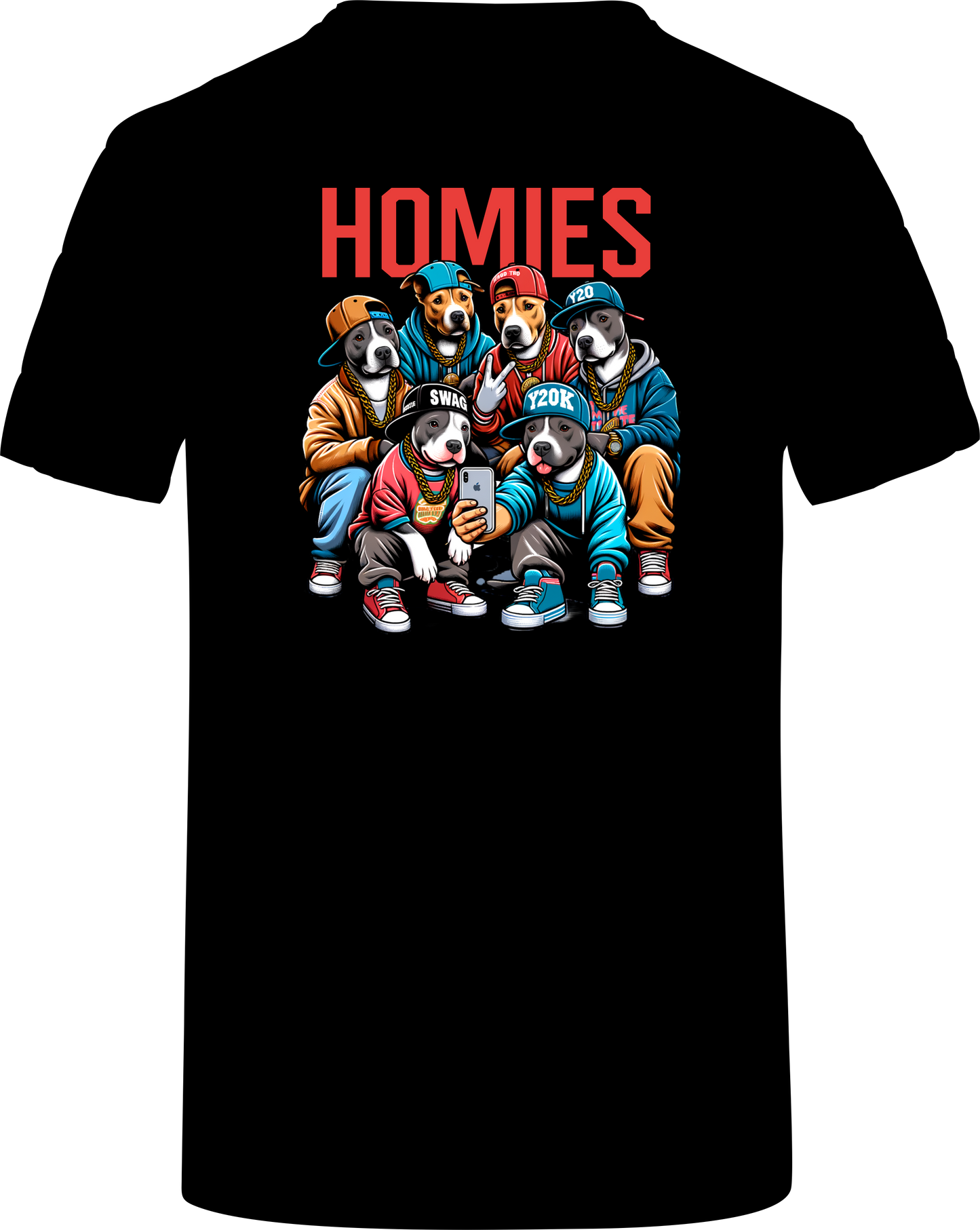 T-Shirt Pit Bulls, American Stafford, Hunde mit Aufdruck "HOMIES"