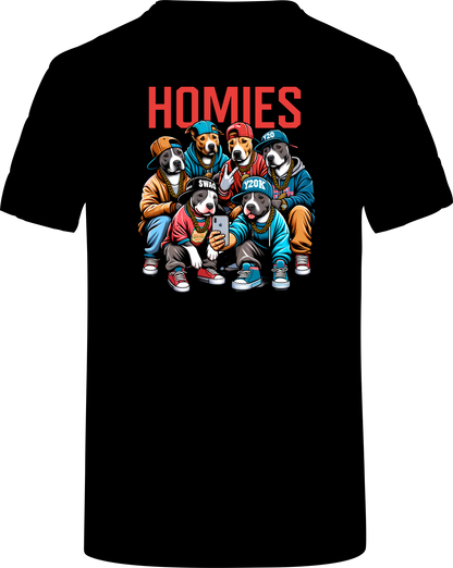 T-Shirt Pit Bulls, American Stafford, Hunde mit Aufdruck "HOMIES"