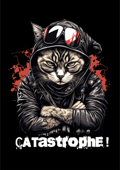 T-Shirt Cool Cat mit Aufdruck "CATastrophe"